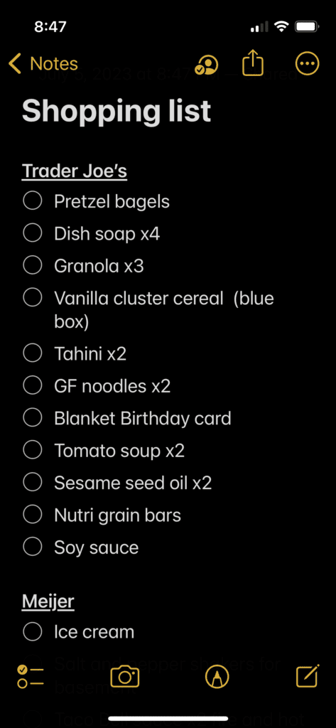 Budget Shopping List