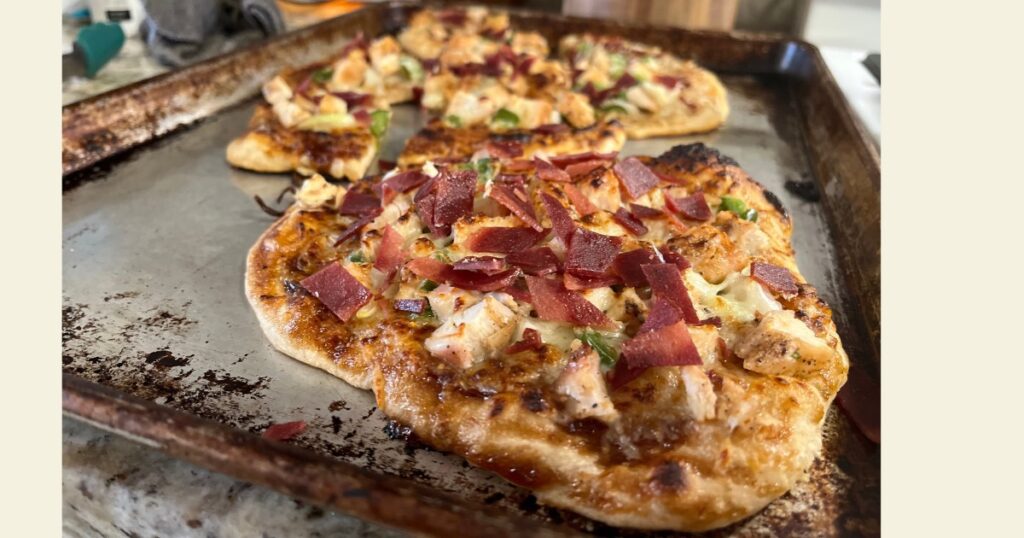 Sourdough BBQ Pizza on a sheet pan