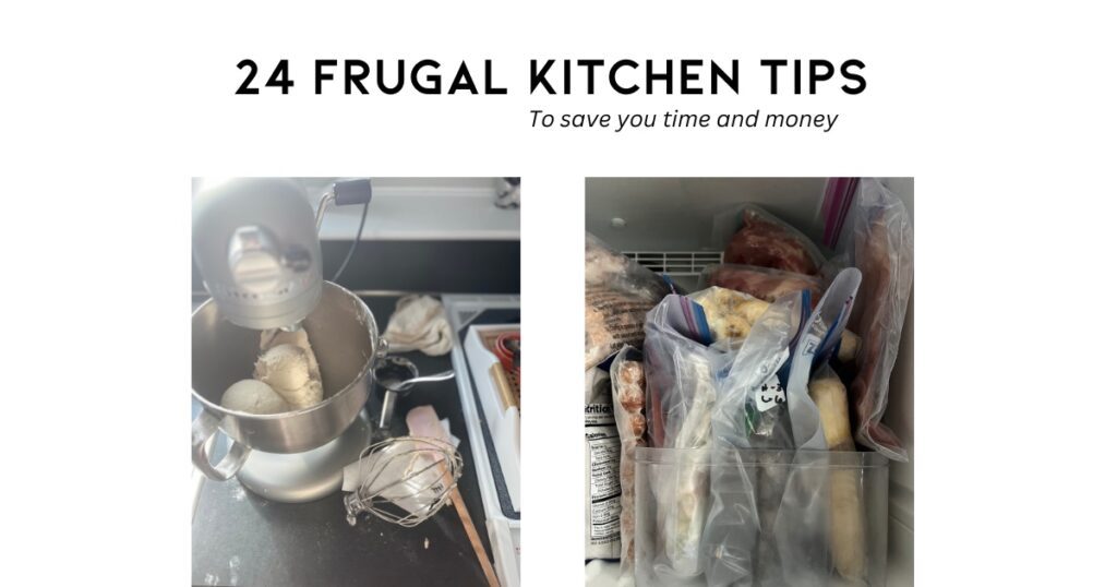 Frugal kitchen tips with two pictures of food cooking
