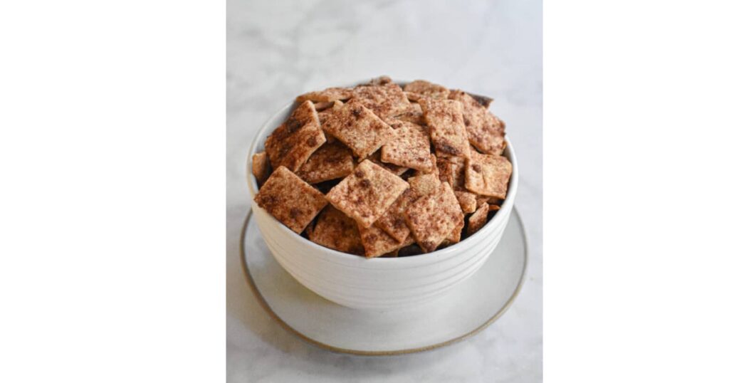 sourdough cinnamon crackers in a bowl