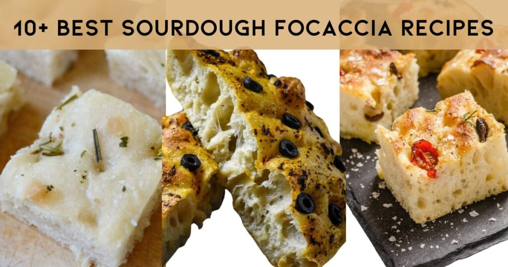 3 pictures of sourdough focaccia