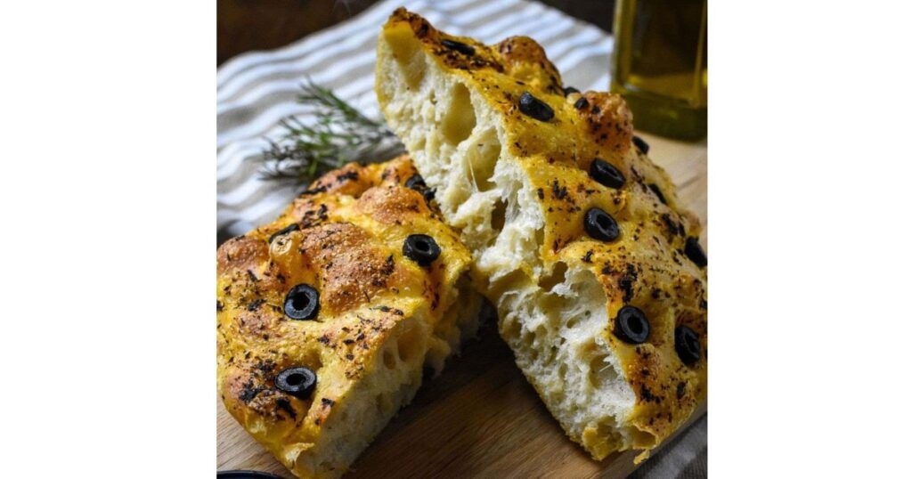 sourdough focaccia with black olives