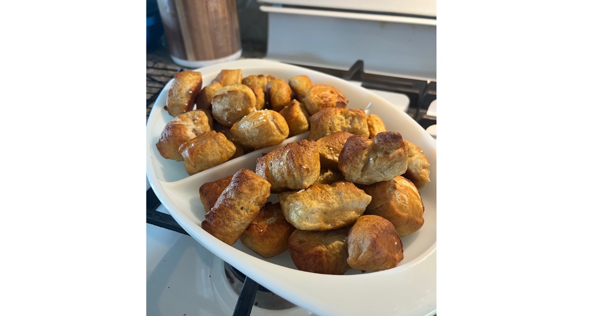 pretzel bites in a serving dish