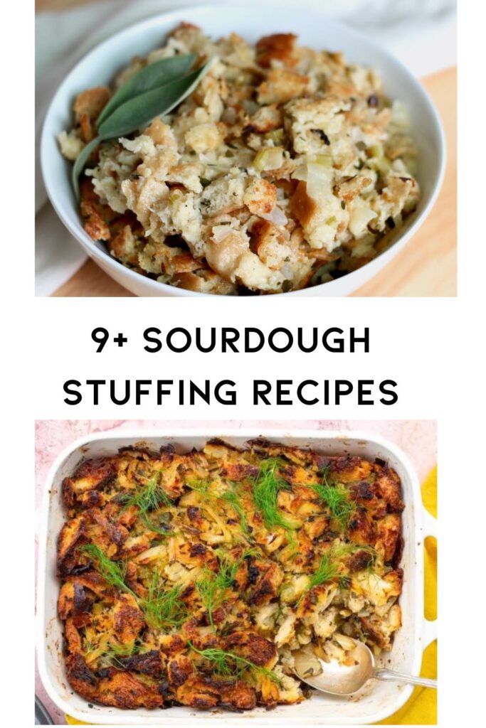 2 sourdough stuffing recipes with description in middle