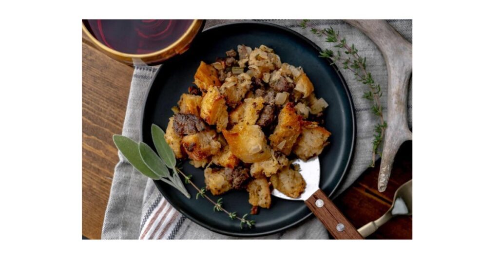 stuffing in a skillet with sausage