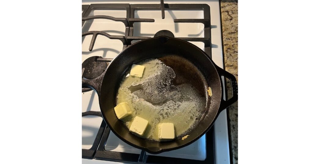 melted butter in cast iron skillet