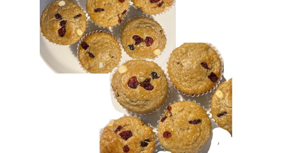 white chocolate cranberry sourdough muffins stacks