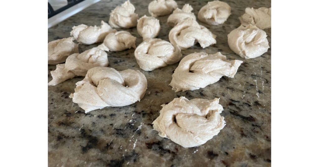 sourdough garlic knots tied and on the counter