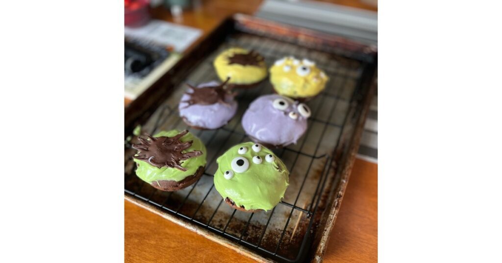 frosted and decorated sourdough halloween dessert