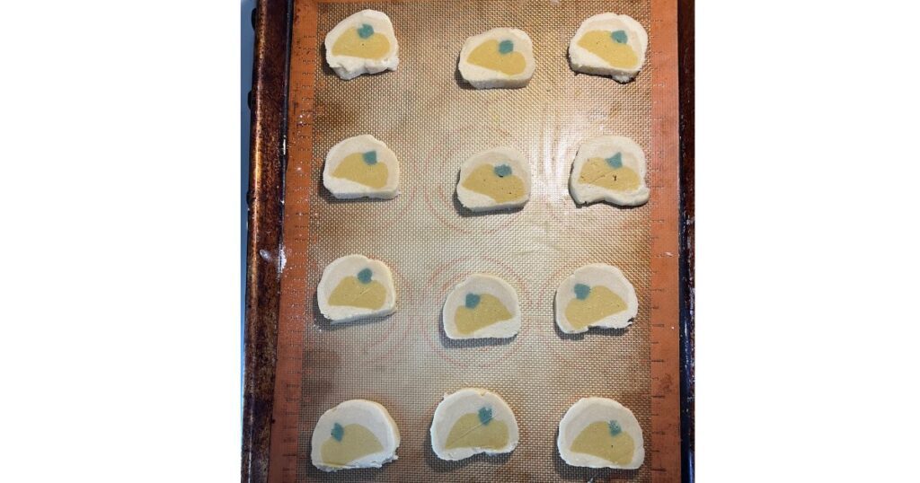 sourdough pumpkin cookie dough on a baking sheet