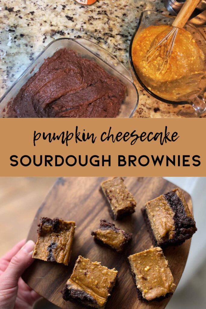 brownies and pumpkin cheesecake paired with cut out of brownies on a wooden cutting board