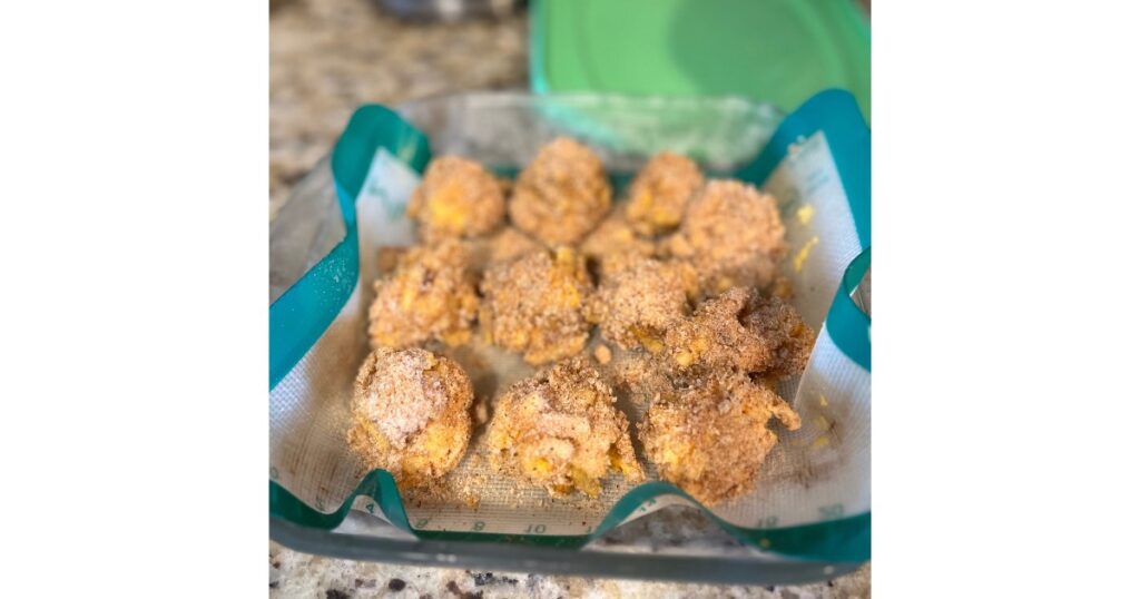 frozen mac and cheese balls after being rolled