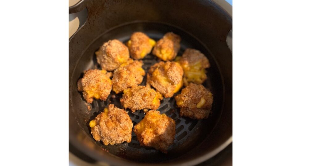 mac and cheese balls in black air fryer