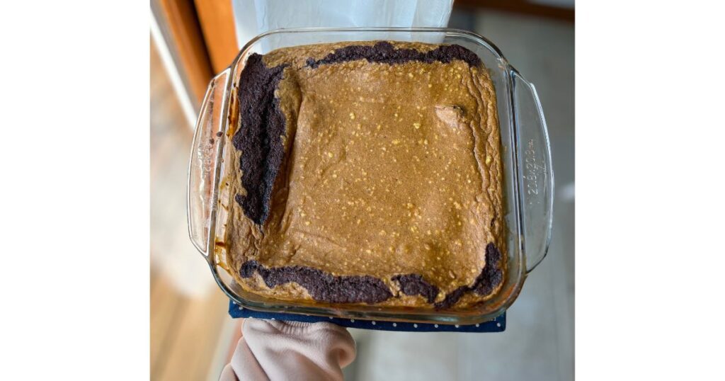 pan of pumpkin cheesecake sourdough brownies