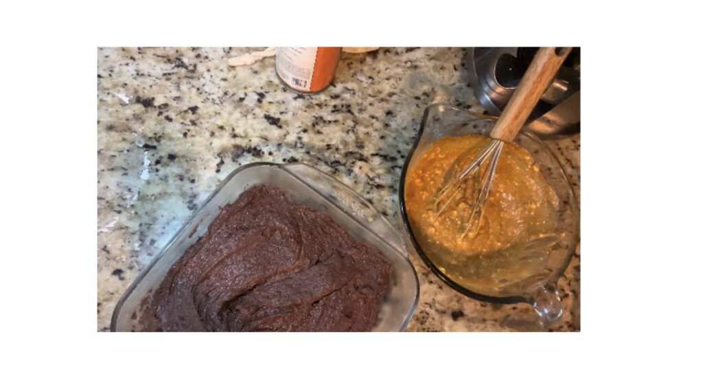 sourdough brownie and pumpkin cheesecake in a bowl