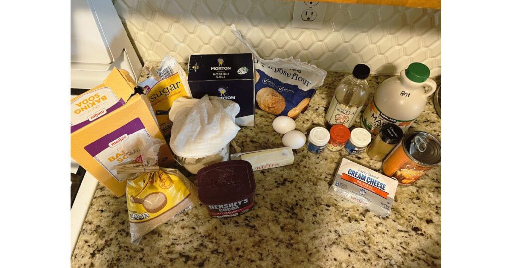 ingredients for pumpkin cheesecake sourdough brownies