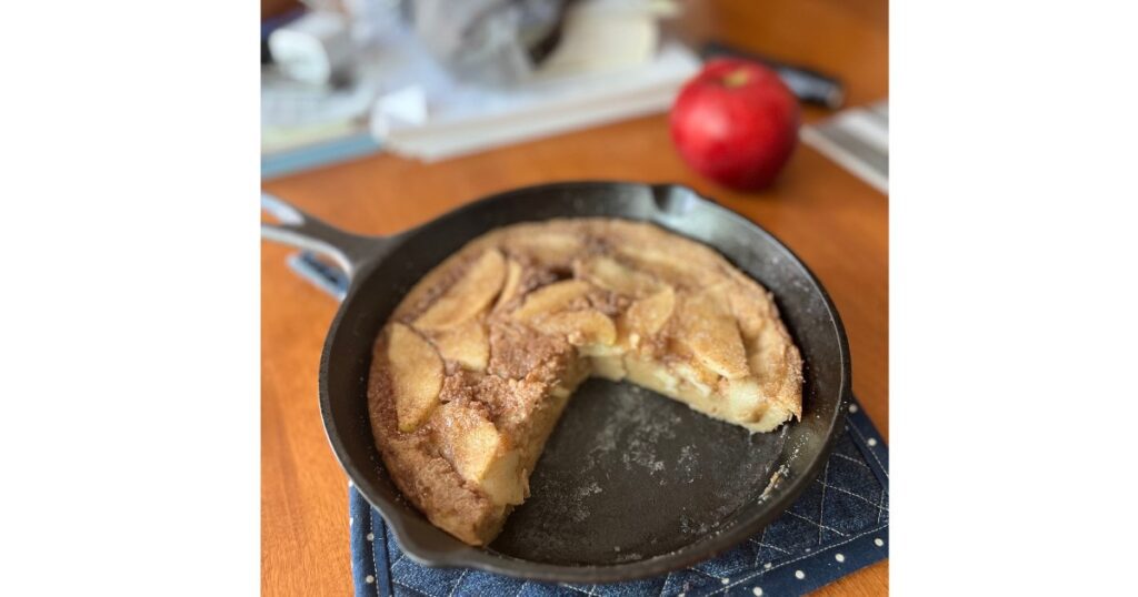 sourdough apple dutch baby in cast iron skillet