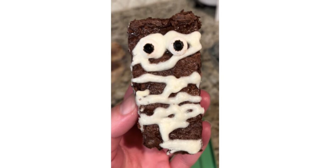 sourdough mummy brownies with googly eyes