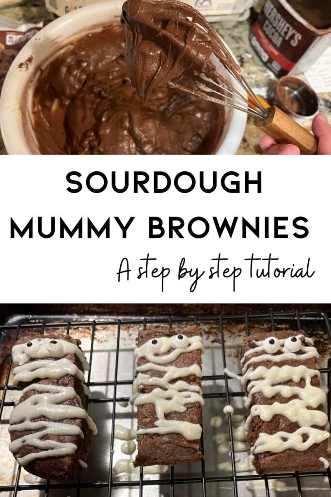 sourdough mummy brownies with picture and text