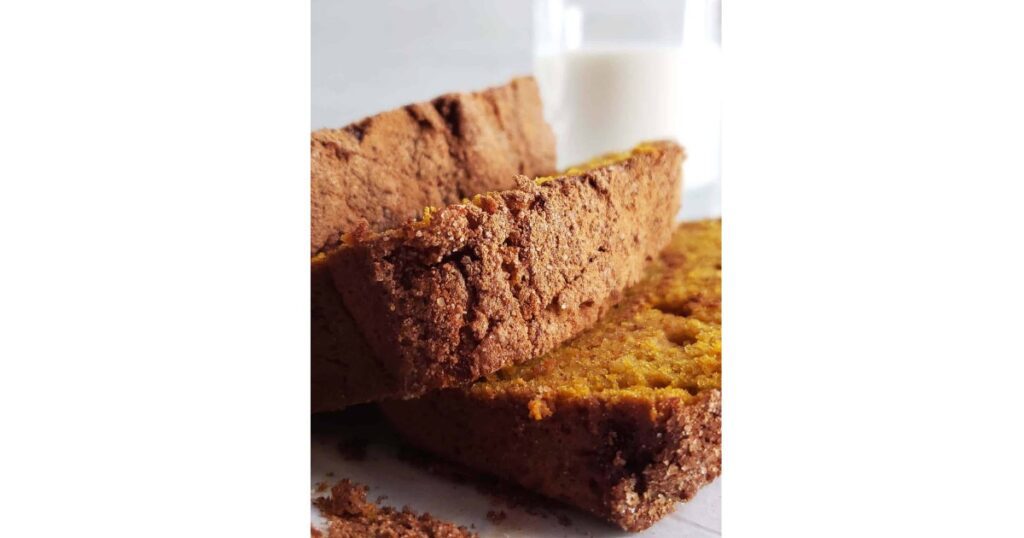 Three slices of pumpkin bread