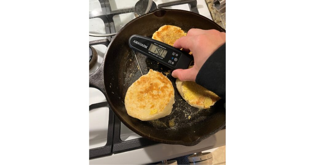 thermometer sourdough english muffins