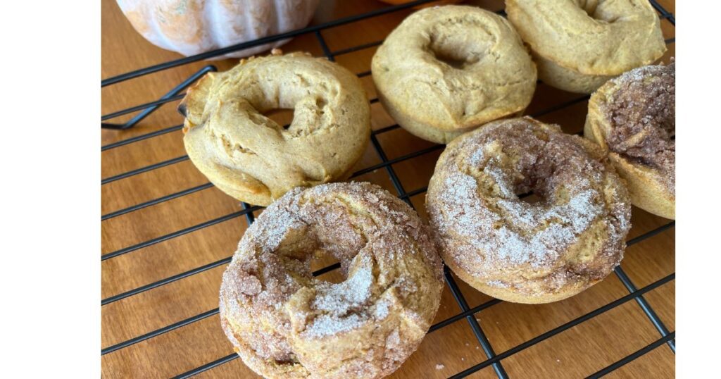 wire rack with pumpkin donuts