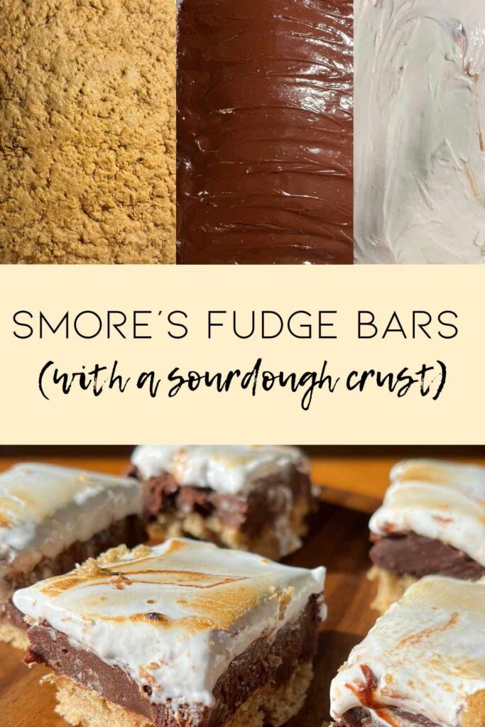 three layers of fudge bars with picture beneath text