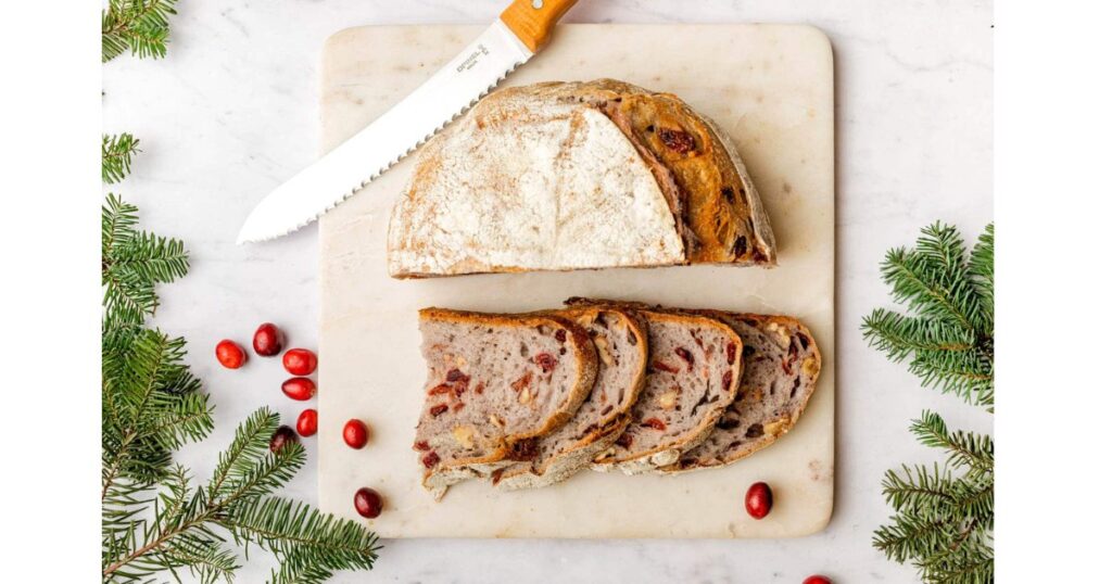 sourdough bread sliced on cutting board