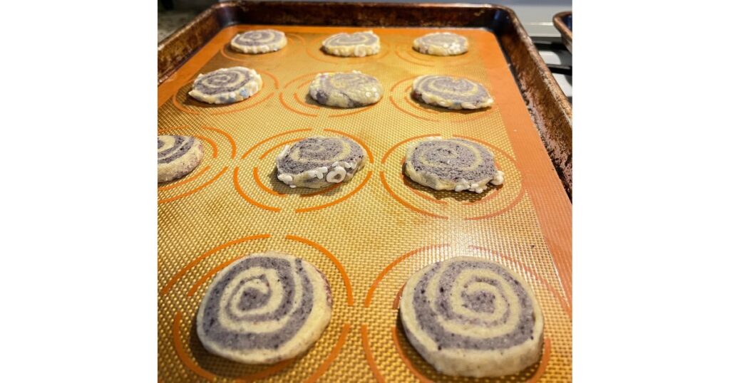 pinwheel swirl cookies on a baking sheet