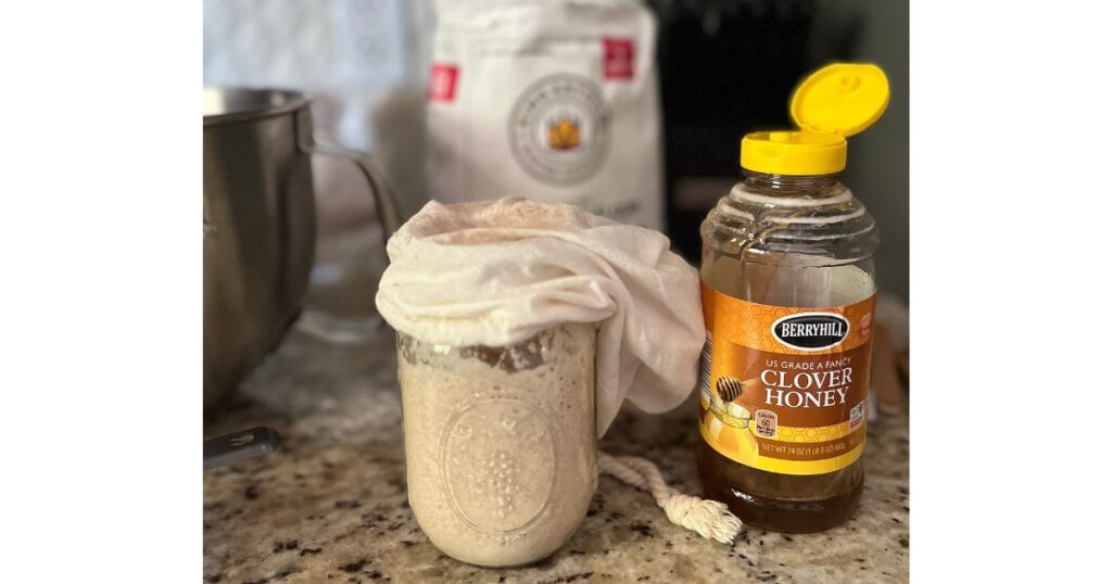 Honey flour and sourdough starter