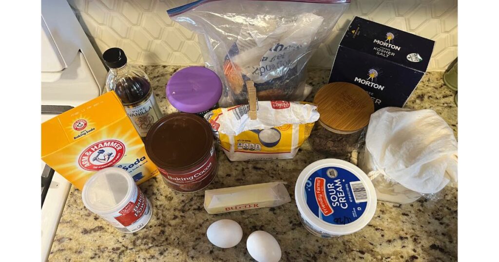 ingredients for sourdough discard double chocolate muffins