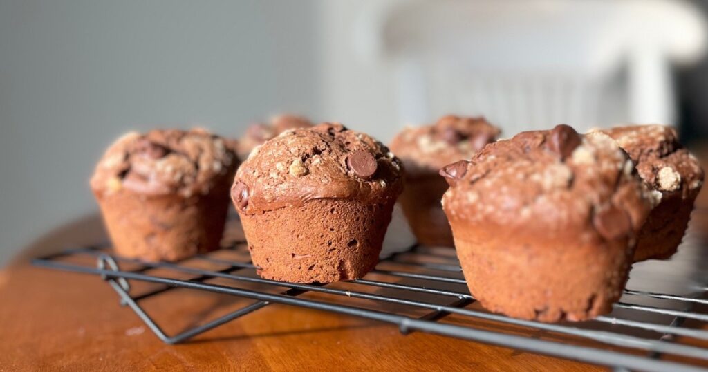 bakery style sourdough double chocolate muffins