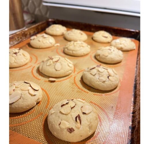 sourdough croissant cookies on baking sheet.