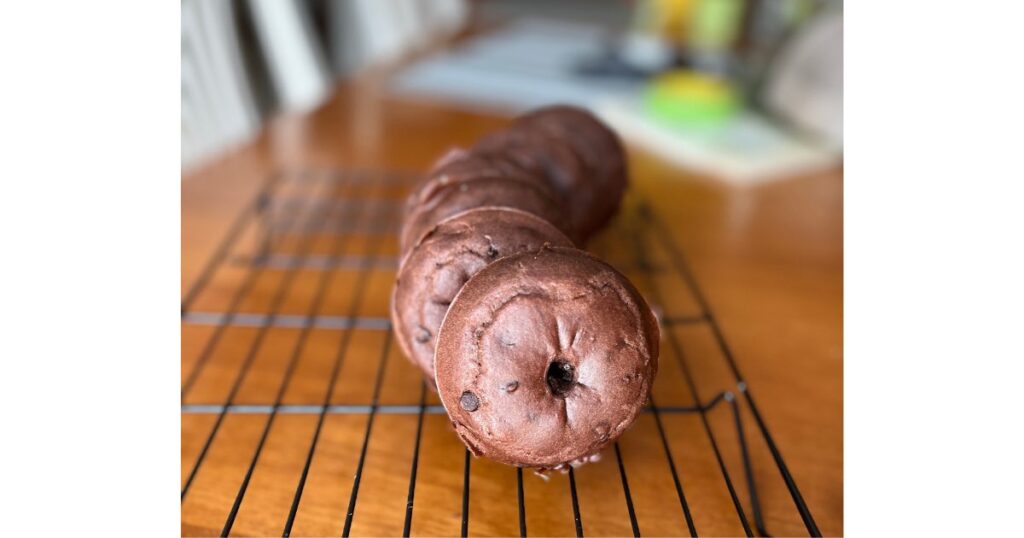 row of sourdough discard chocolate donuts